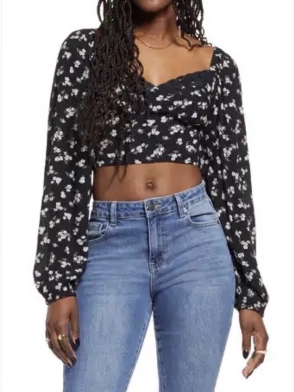 BP. Brown Floral Lace-Trim Top